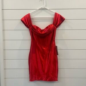 Red Pleated Sweetheart Mini Dress
